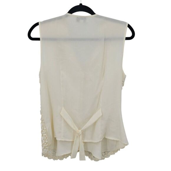 Vtg Ivory Lace Vest Sz M Button Front Sheer Tie Back Soft Girl Granny Cottage - Picture 6 of 10